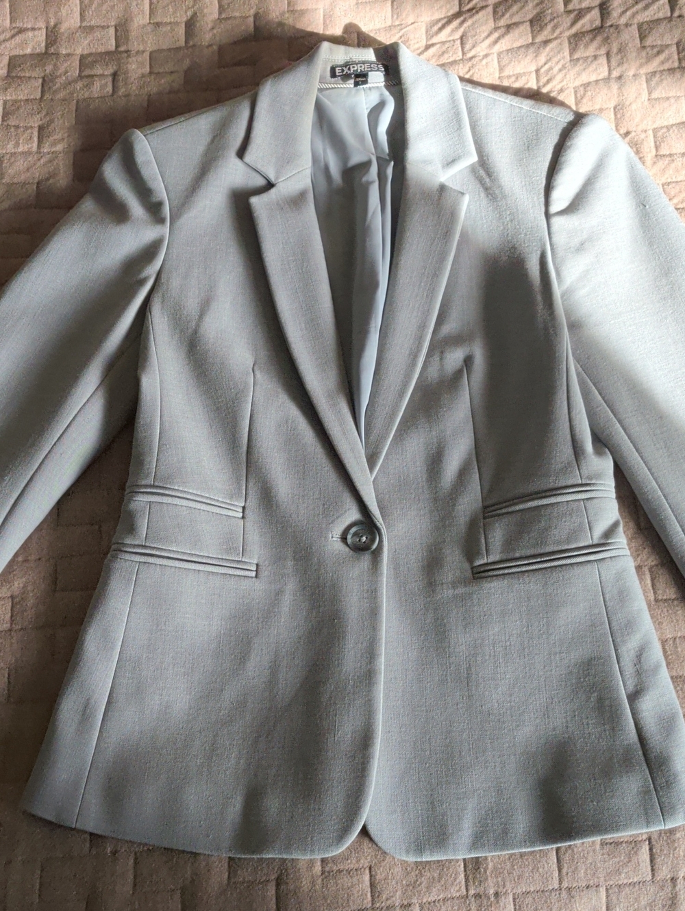 Express Light Gray Single-Button Tailored Blazer